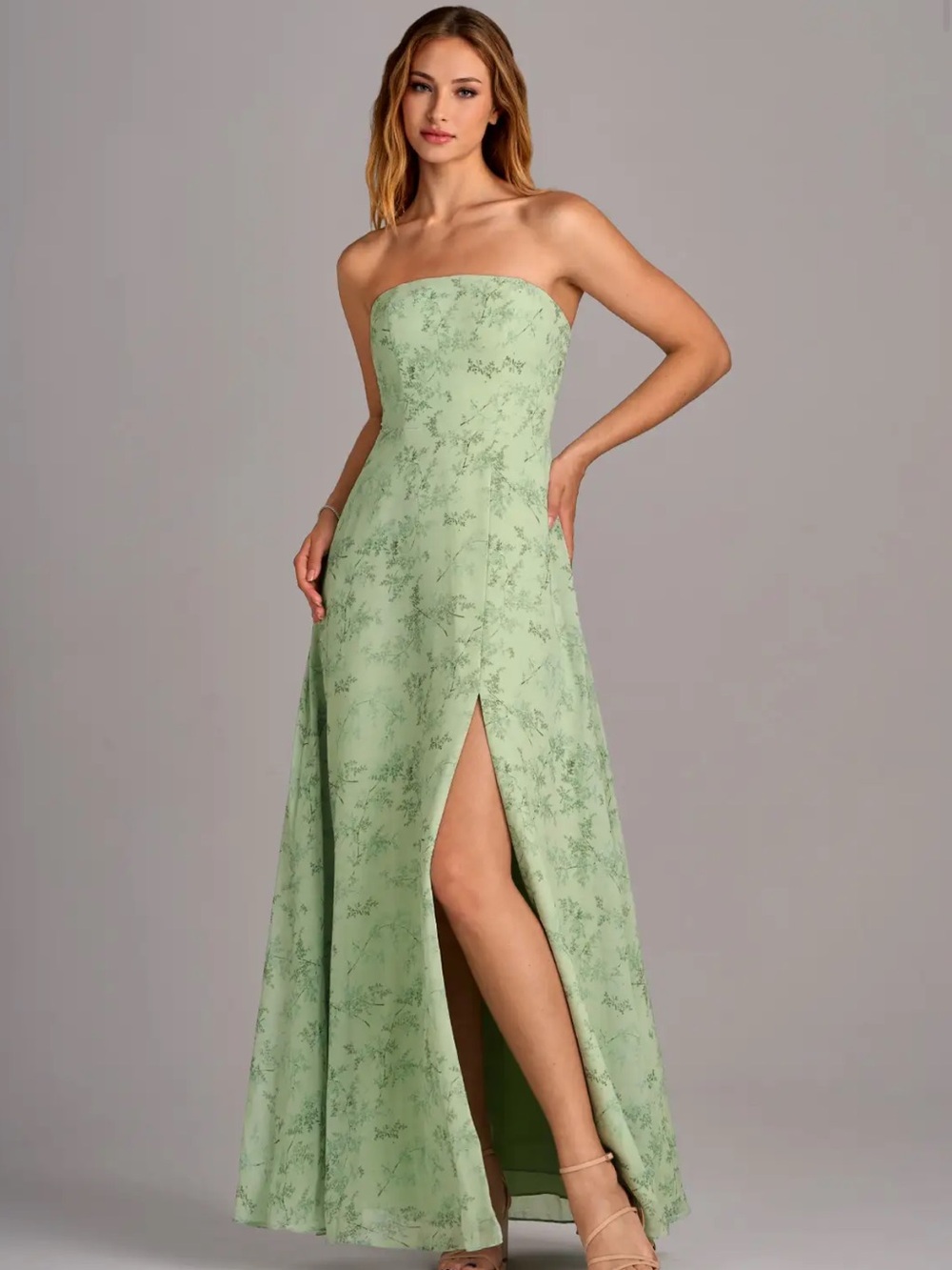 Azazie Wren Green Fern Floral Chiffon Bridesmaid Dress
